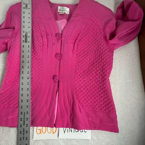 Vintage Gazzelle Ciampi Magali Evening Jacket Pink Quilted Beaded Silk Size 14 - Picture 9 of 10